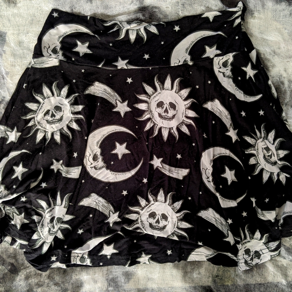 Celestial Skull print Killstar skater skirt